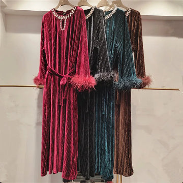 Diamond Feather Velvet Dress