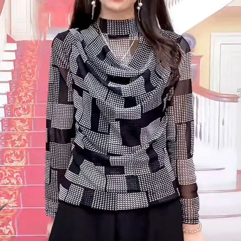 Women Pleated Half Neck Top