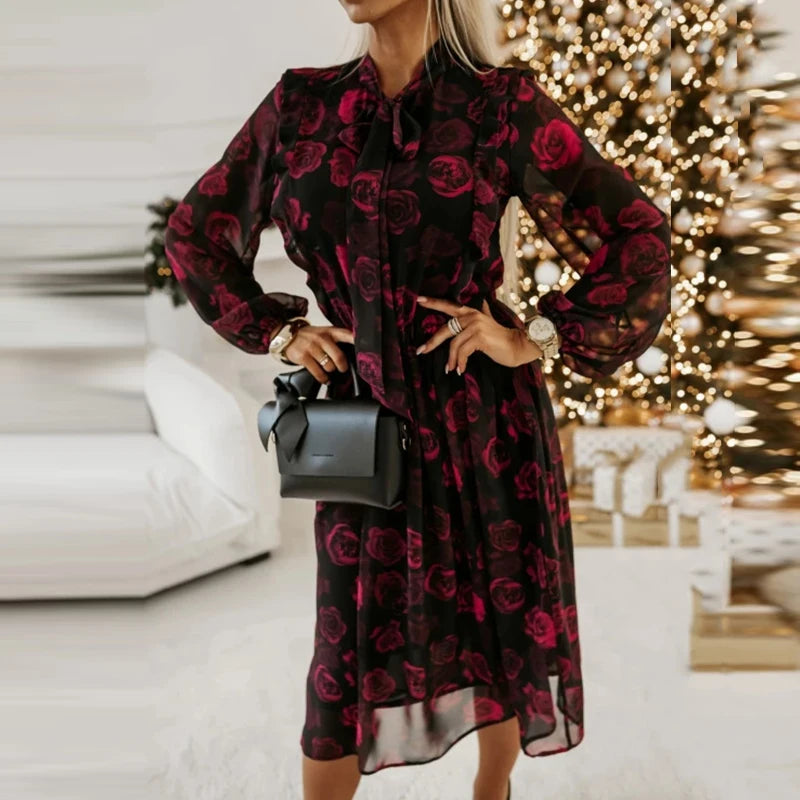 Vintage Floral High-Waist Dress