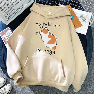 No Talk Angry Cat Print Women's Hoodie
