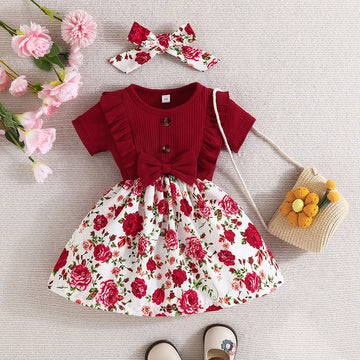 Floral Short Sleeve Princess Dress