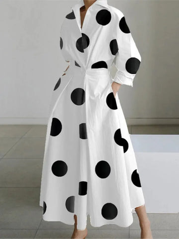 Autumn Long Sleeve Dot Print Elegant Maxi Dress