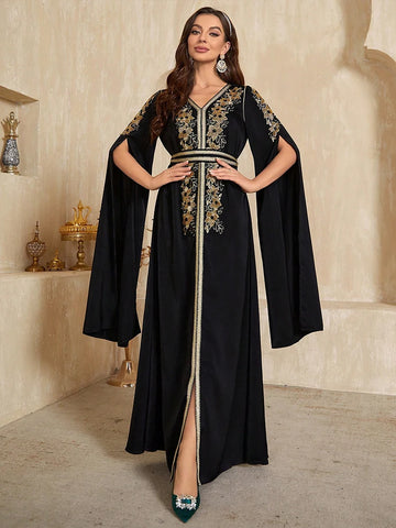 Retro V-neck Beaded Dress