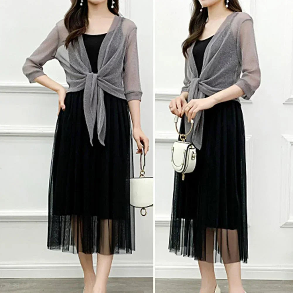 Women Sheer Glitter Lace Cardigan