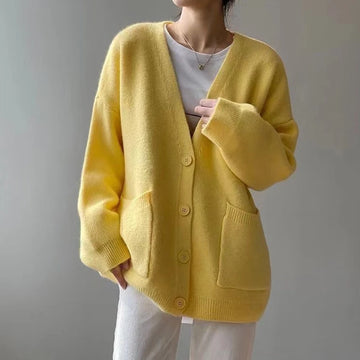 Women Chic Yellow Knitted Cardigan
