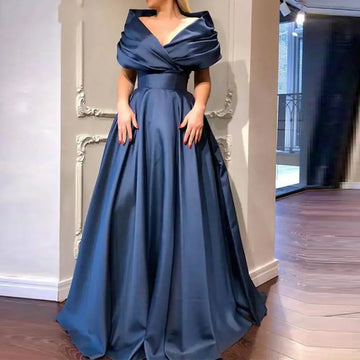 Elegant Dark Blue Satin Gown