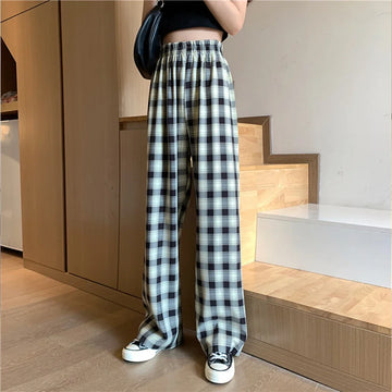 Korean High-Waist Plaid Pants