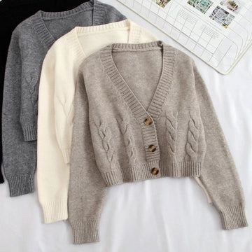 V Neck Cropped Women Cardigan