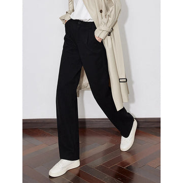 Women Mid Waist Woolen Pants