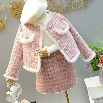 Spring Winter Girls Tweed Clothes Set