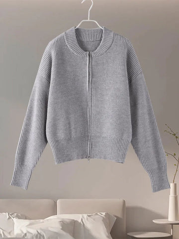 Vintage Knit Zipper Cardigan