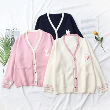 Korean V-Neck Embroidery Cardigan
