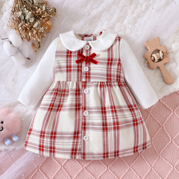 Girls Ruffled Collar Plaid Dress