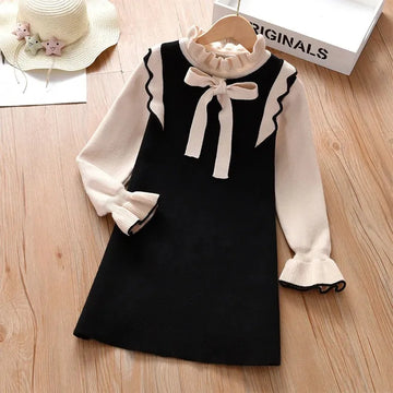 Girls Bowtie Knit Sweater Dress