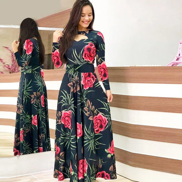 Spring Autumn Floral Maxi Dress