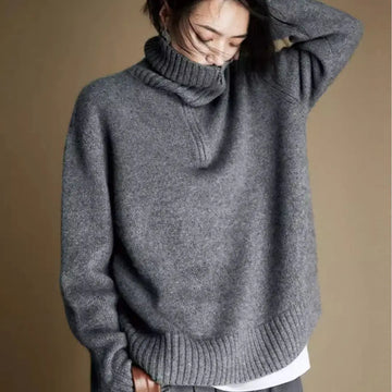 Women Wool Gray Half Zip Sweater
