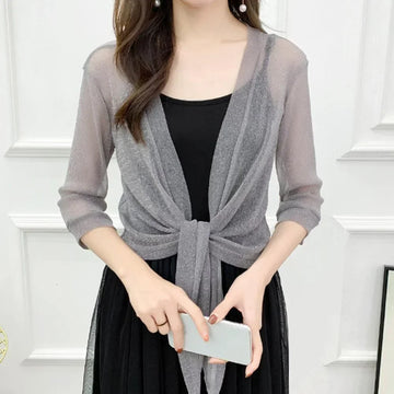 Women Sheer Glitter Lace Cardigan