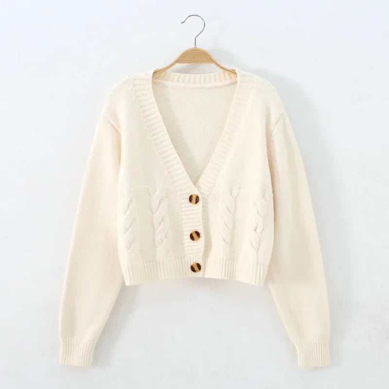 V Neck Cropped Women Cardigan