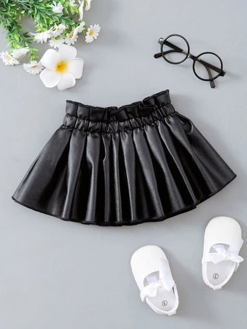 Baby Girls' Black Pleated Leather Skirt