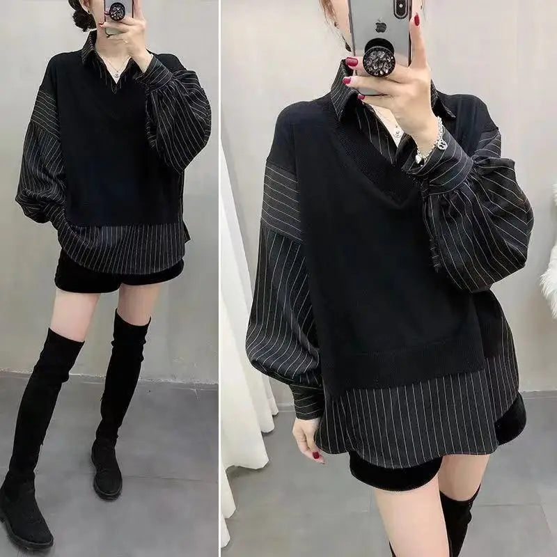 Women Fake Two Piece Shirt