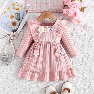 Girls' Winter Ruffle Flower Dress