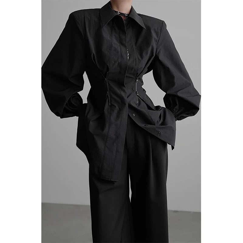 Women Gothic Zipper Black Shirt