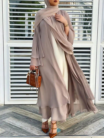 Muslim Sets Dubai Chiffon Kaftan Open Abaya