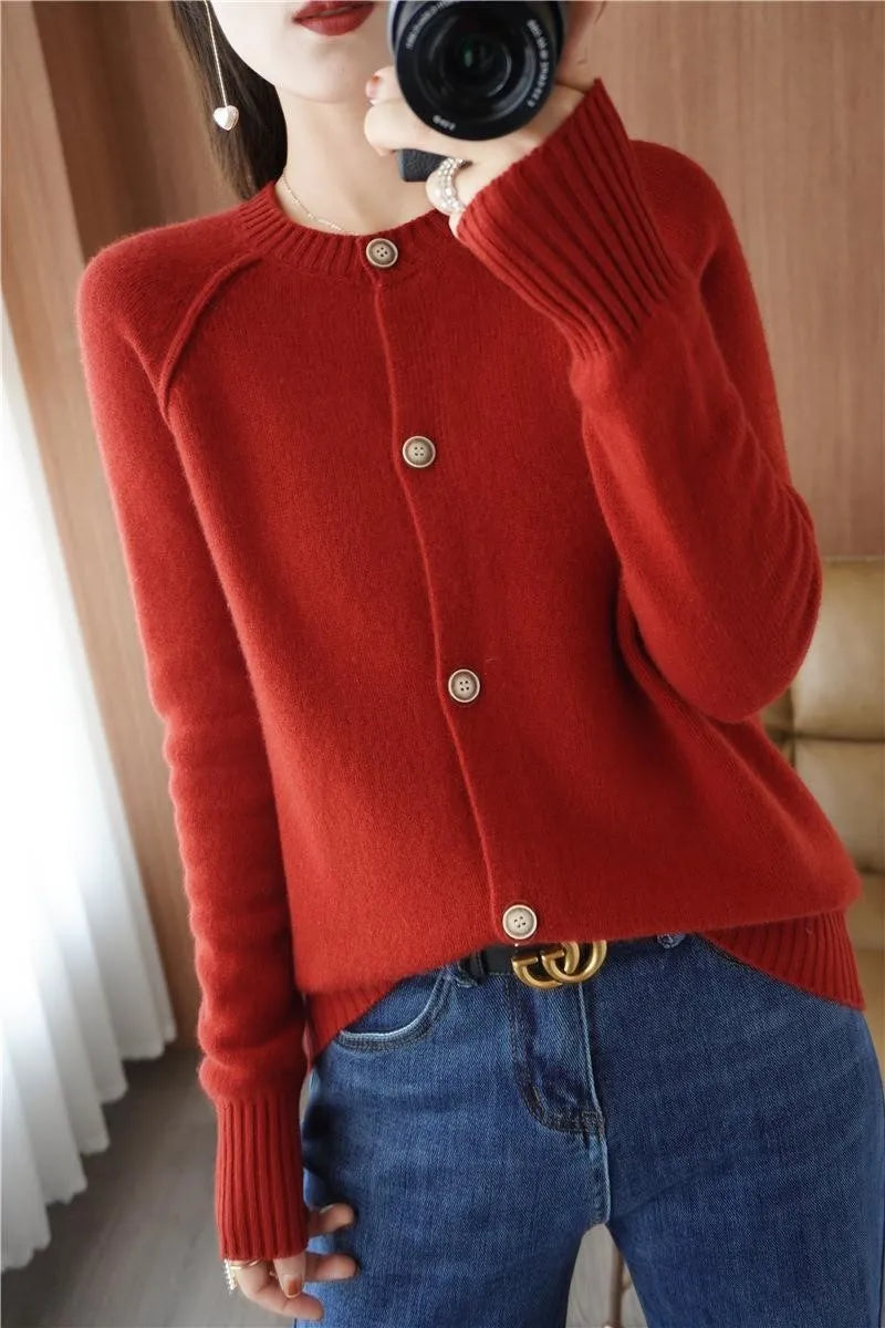 Slim Knit Round Neck Cardigan
