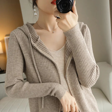 Merino Wool Hooded Cardigan Women