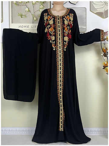 Muslim Embroidered Cotton Abaya Dress