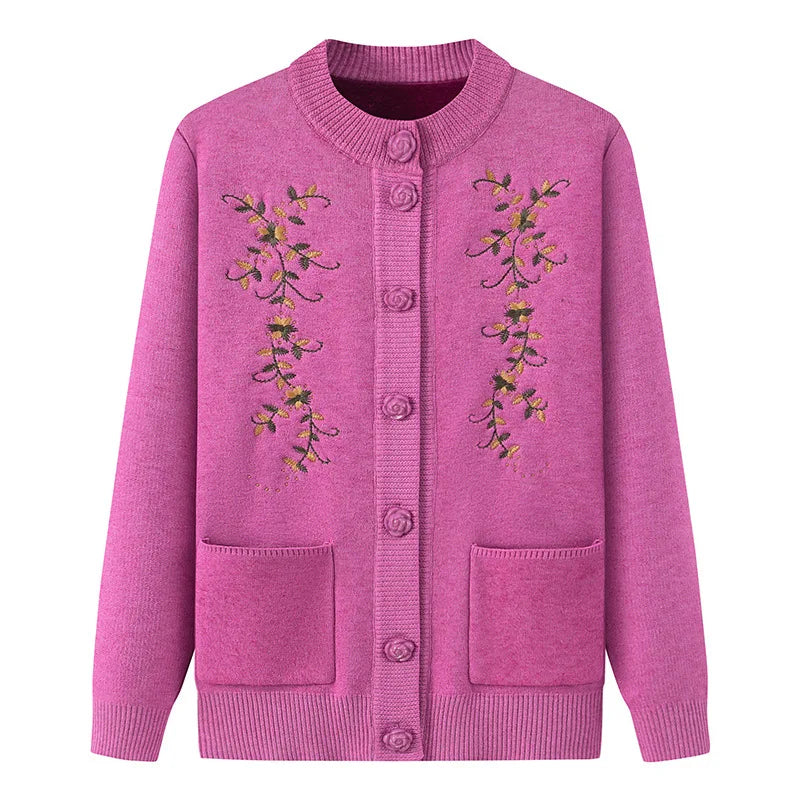 Vintage Print Woolen Cardigan Women