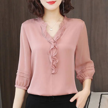 Casual V-Neck Ruffle Shirt