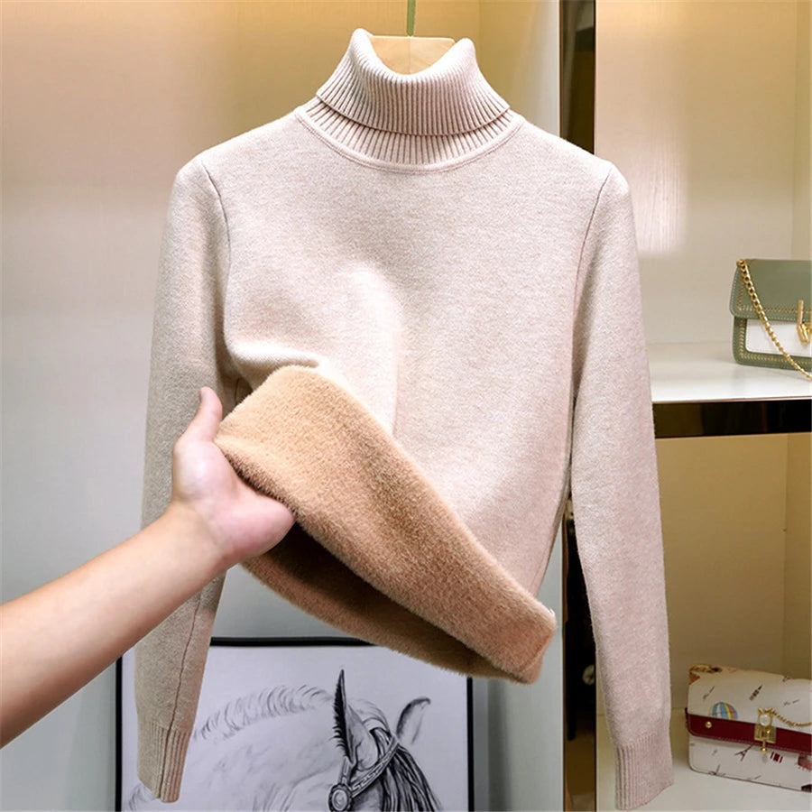 Women Velvet Turtleneck Sweater