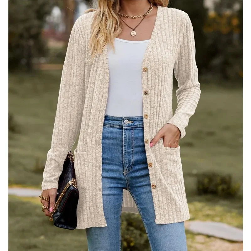 V-Neck Button Cardigan Women