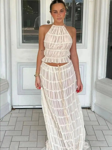 Top and Lace-Up Maxi Skirt Set