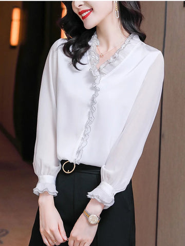 Elegant Lace Ruffle Chiffon Shirt