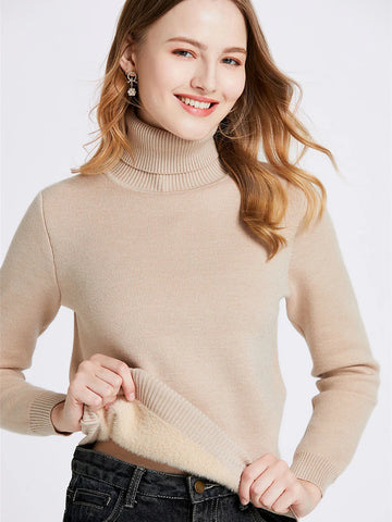 Women Velvet Turtleneck Sweater