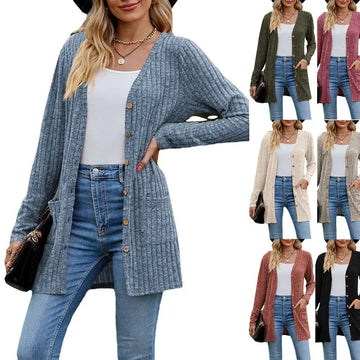 V-Neck Button Cardigan Women