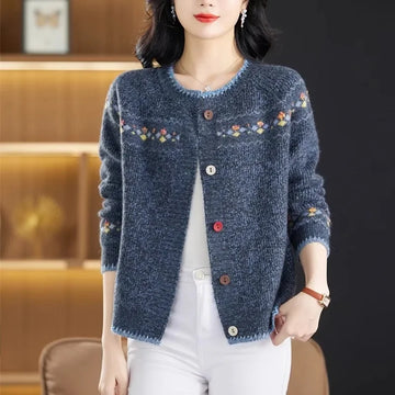 Retro Jacquard Knit Cardigan Women