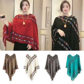 Rhombic Stripe Tassel Shawl