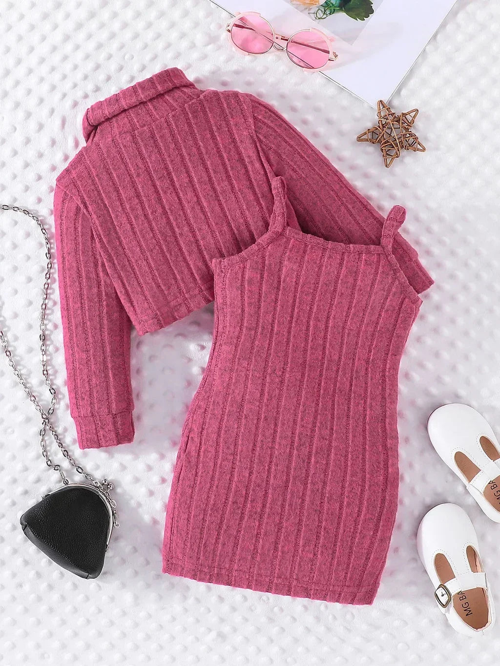 Striped Top & Suspender Skirt Set