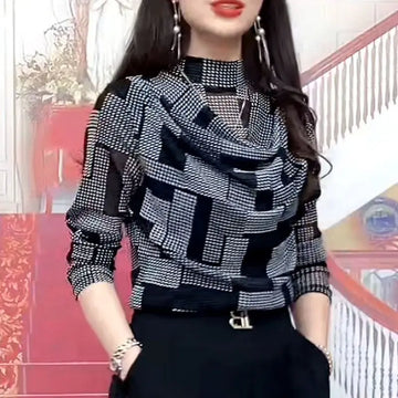 Women Pleated Half Neck Top