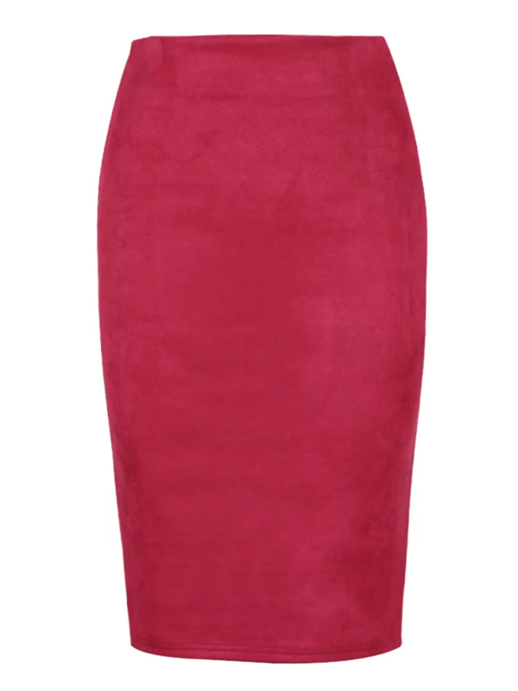 Women Multi-Color Suede Midi Skirt