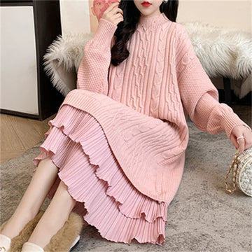 Lace Hem Long Sleeve Sweater Dress