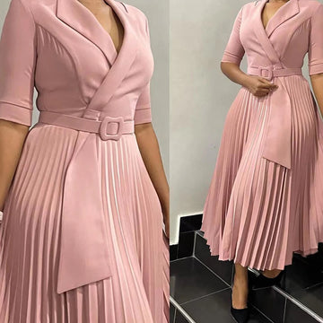 Women Pleated Office Dress
