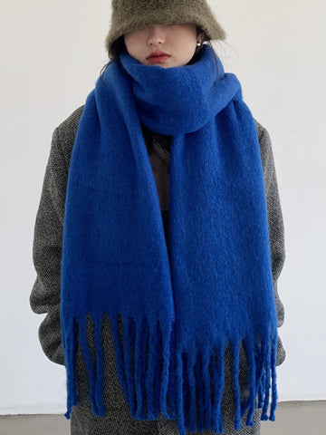 Blue Mohair Tassel Scarf