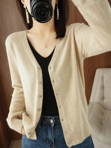 Merino Wool V-Neck Cardigan Women