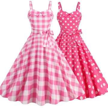 Women's Summer Retro Pink Plaid Dress