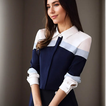 Office Lady Elegant Striped Blusas Patchwork Shirt