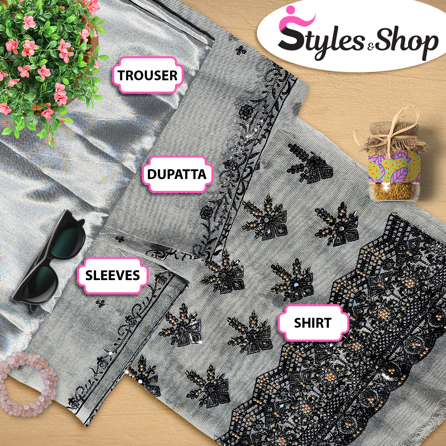 Luxury Khaadi Net Embroidered 3 Piece Suit